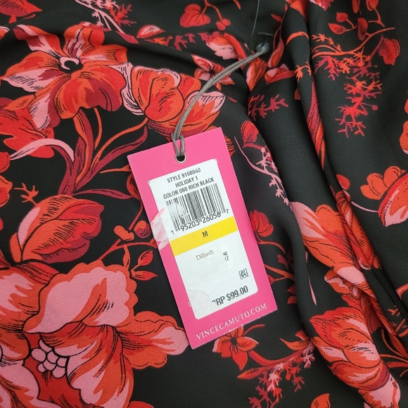 Vince Camuto Long Sleeve Lace Yoke Floral Pleat Front Blouse - Picture 7 of 9